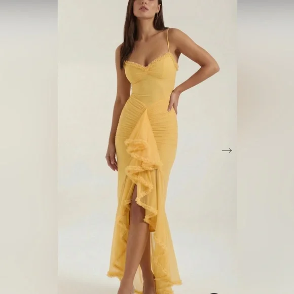 Yellow Ruffle-Front Spaghetti Strap Maxi Dress - Picture 1 of 2